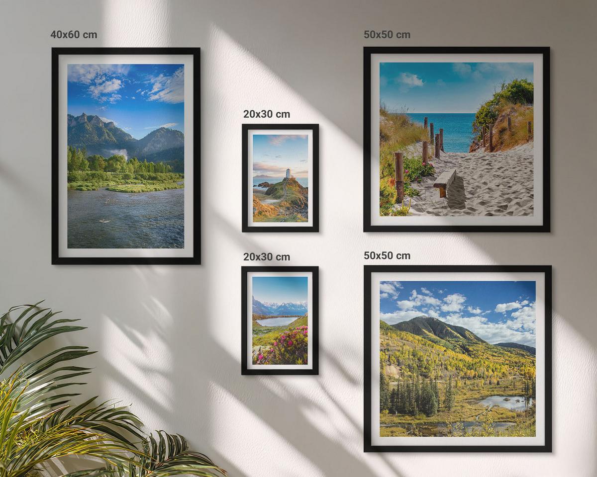 BILDER SET 5er Set - 50x50 cm & 20x30 cm & 40x60 cm Schwarzer Rahmen - See, Brücken, Berge - Schwarz, Kunststoff (40/60cm) - TULUP