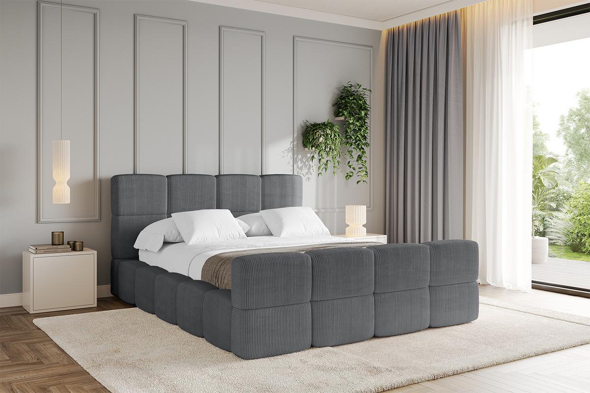 POLSTERBETT mit Bettkasten und Lattenrost, Bett mit Matratze H3/H4, Kopfteil, Boxbett, Doppelbett mit Stauraum - NATA-Z 120x200 Dunkelgrau - Chromfarben, Holzwerkstoff/Textil (120/200cm) - ALTDECOR