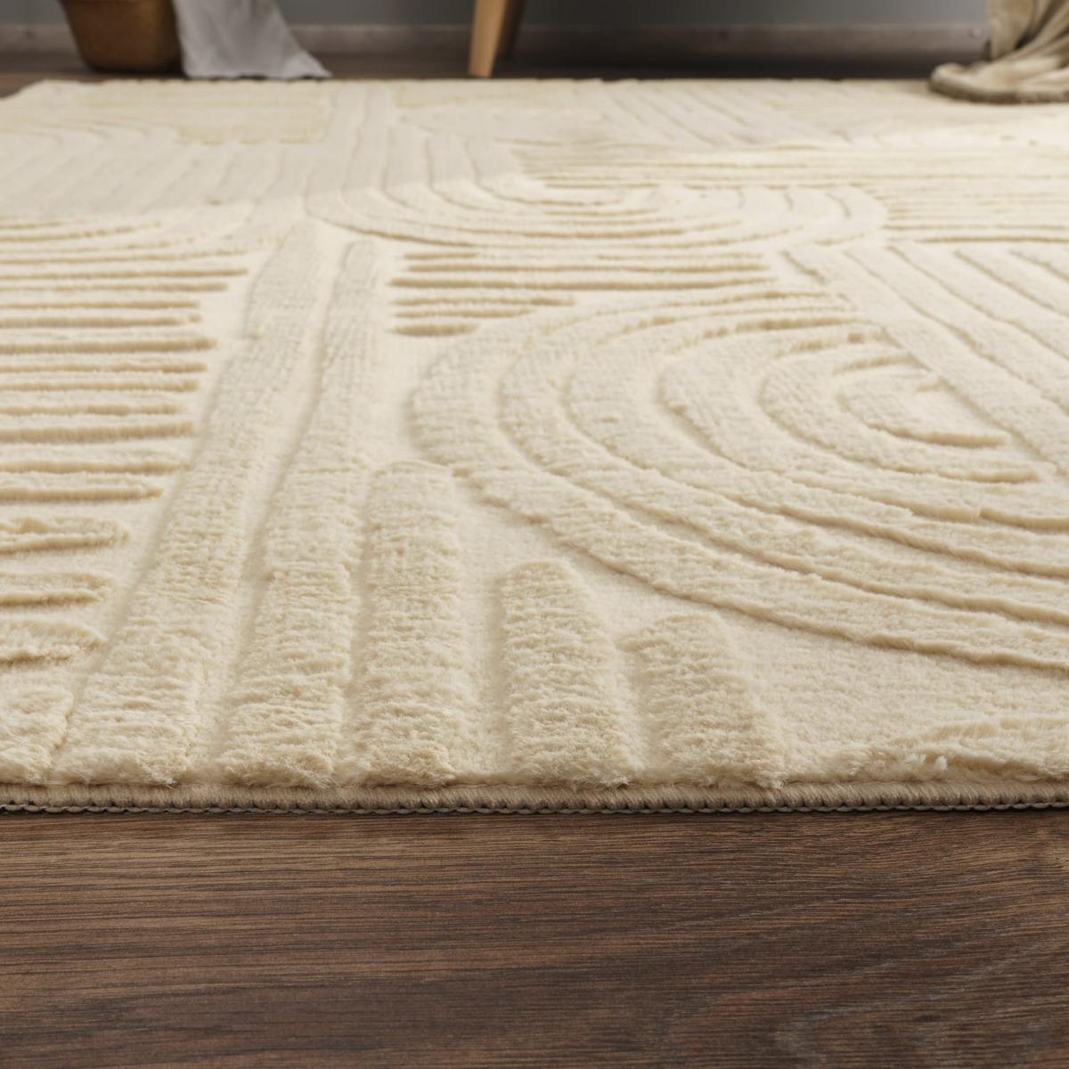 KURZFLORTEPPICH, mit Struktur, aus Polyester, Florhöhe 10 mm, Beige, 80 x 150 cm - Beige, Textil (150/80cm) - KADIMA DESIGN