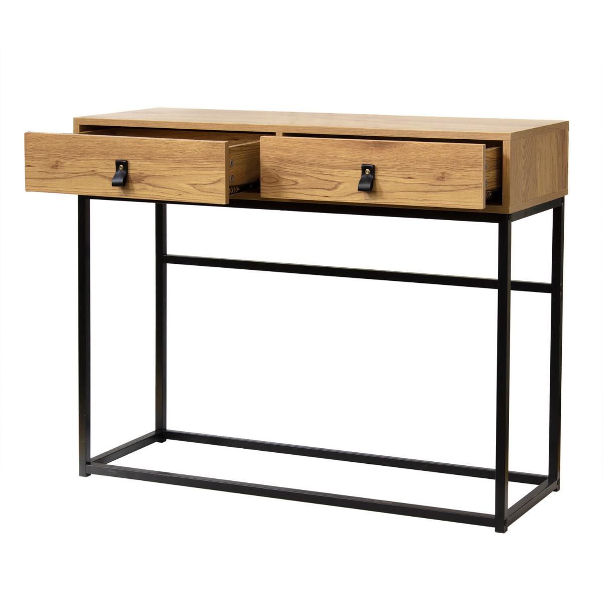 KONSOLE in Eichenoptik mit 2 Schubladen und Metallfüßen L100 cm - JILL - Eschefarben, Holzwerkstoff (36/35.3/80.5cm) - Calicosy