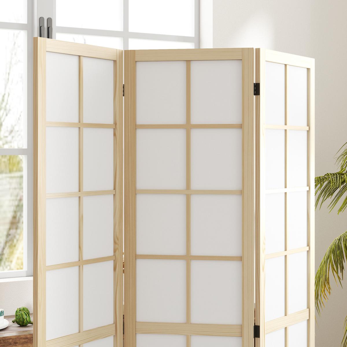 PARAVENT Kiefernholz Vliesstoff Naturholz - Naturfarben, Holz/Textil (1.7/170/120cm) - HOMCOM