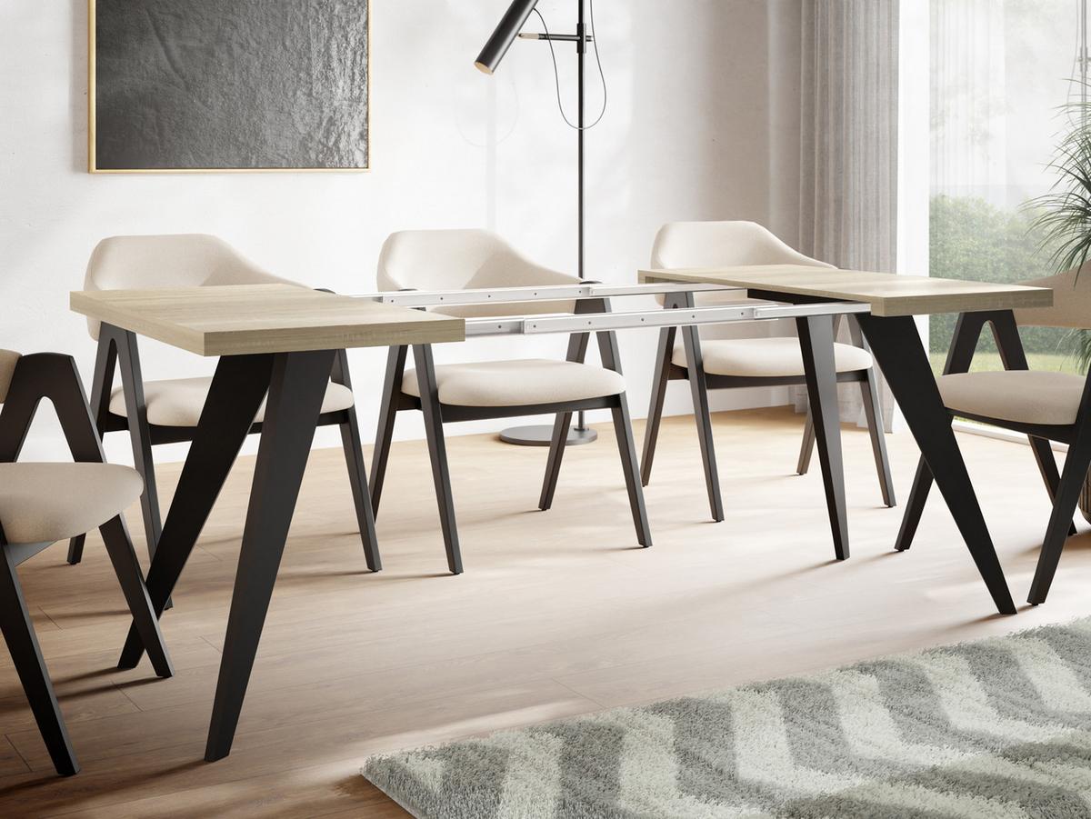 ESSTISCH Quadro quadratischer ausziehbarer, Sonoma Eiche 100-150/100/76 cm - Schwarz/Sonoma Eiche, Holz/Holzwerkstoff (100/150/76cm) - WFL GROUP