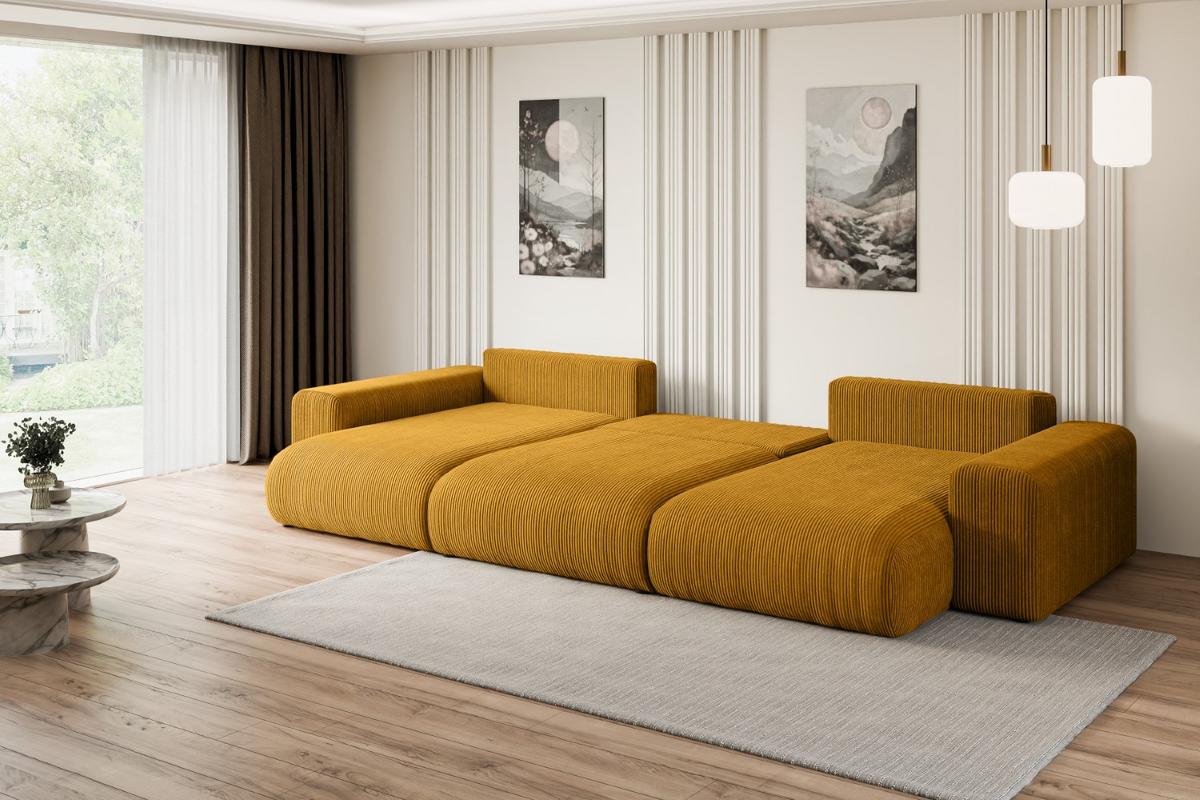 WOHNLANDSCHAFT mit Schlaffunktion ESKAR-U -364x176x72cm Gelb Cord - Gelb/Schwarz, Holzwerkstoff/Kunststoff (364/72/176cm) - ALTDECOR