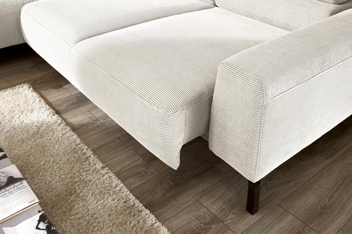 ECKSOFA MIT MOTORISCHEM SITZVORZUG DELIA Weiß Cord Relaxfunktion - Schwarz/Weiß, Textil/Metall (276/219cm) - KAWOLA