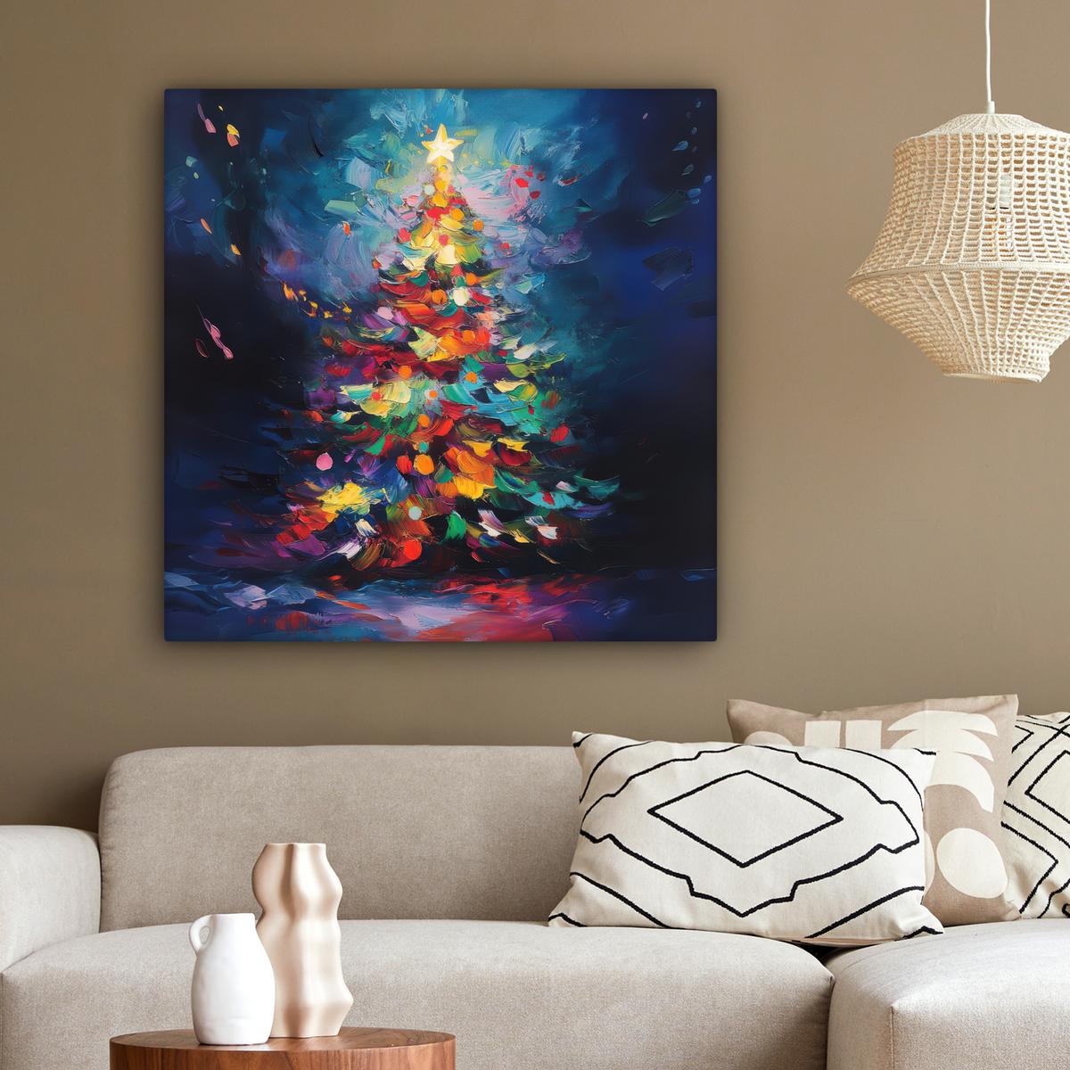 LEINWANDBILD Weihnachtsbaum - Weihnachten - Abstrakt - Farbenfroh Deko Groß 90x90 cm - Multicolor, Textil (90/90cm) - MuchoWow