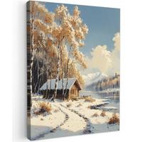 LEINWANDBILD Winter - Schnee - Zuhause - Natur Wandbild Wohnzimmer 60x80 cm - Hellbraun, Textil (60/80cm) - MuchoWow
