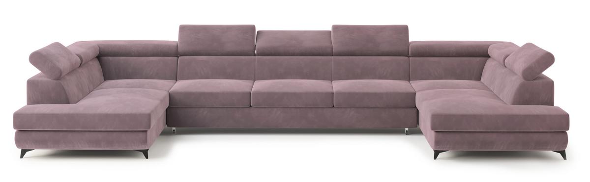 WOHNLANDSCHAFT URMANO Lila Velours-Stoff mit Schlaffunktion - Lila, Holz (395/89/190cm) - MASSENO