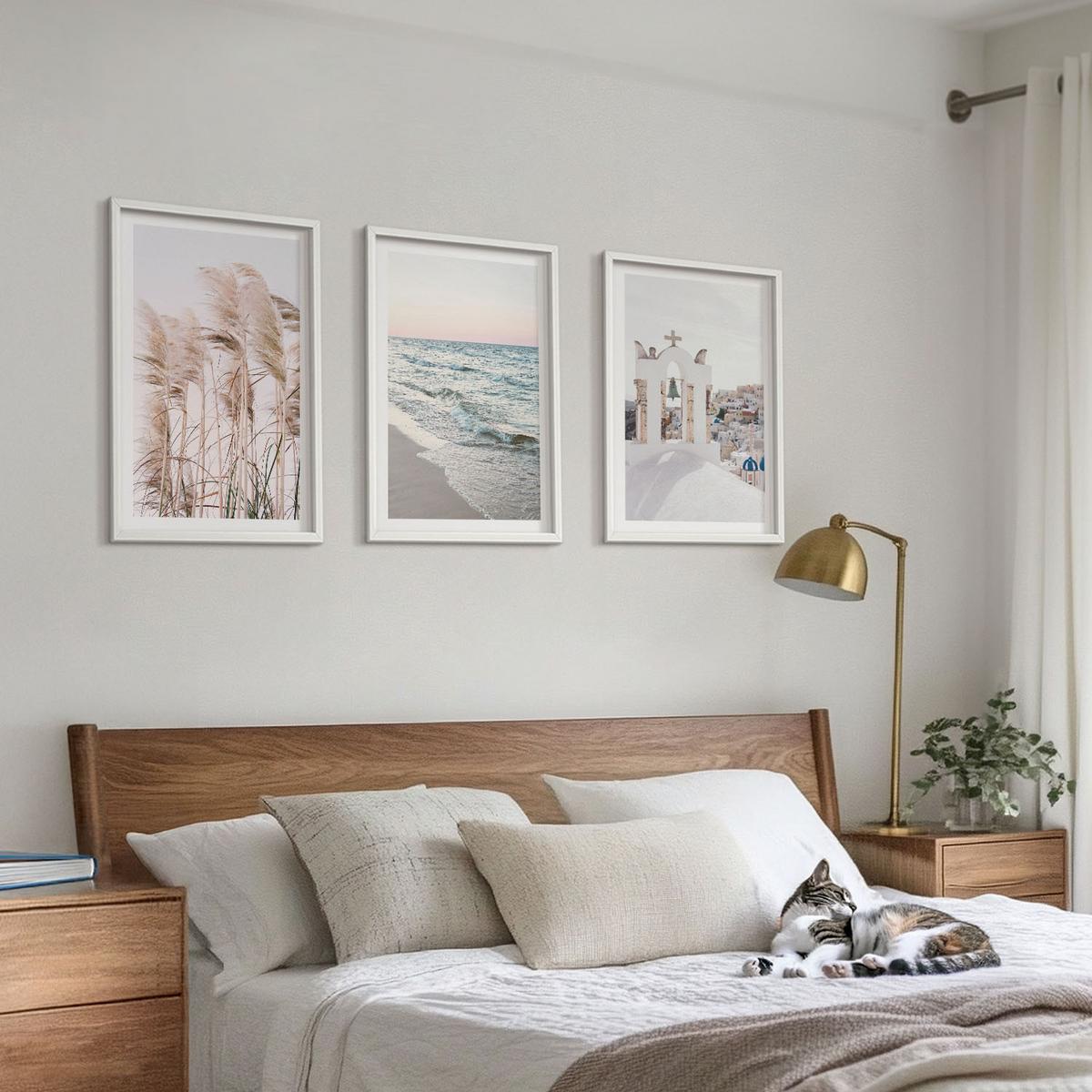 BILDER SET 3er Set - 40x60 cm Weißer Rahmen - Pflanzen, Meereswellen, Aussicht, Häuser - Weiß, Kunststoff (40/60cm) - TULUP