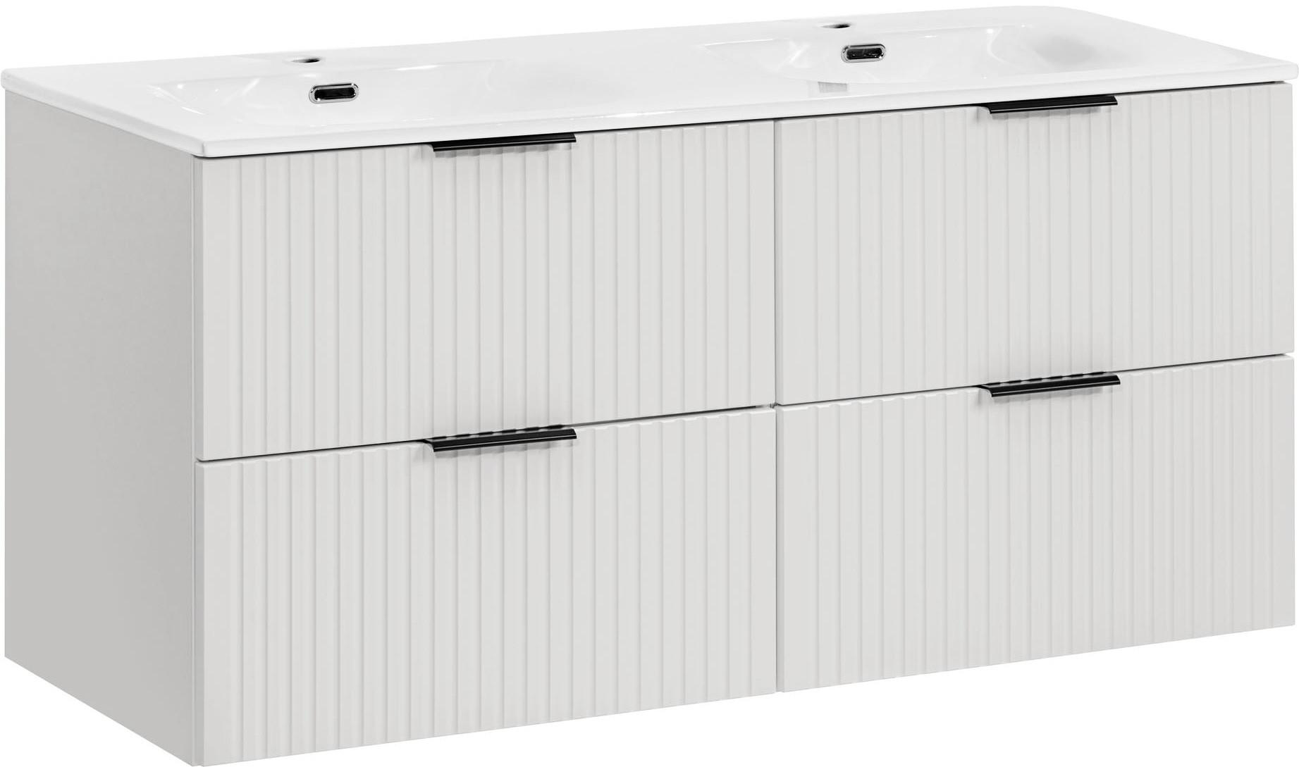 DOPPELWASCHTISCH Niva hängend geriffelt in Weiß Matt 121/59/46 cm - Multicolor/Weiß, Holzwerkstoff/Kunststoff (121/58.5/46cm) - WFL GROUP