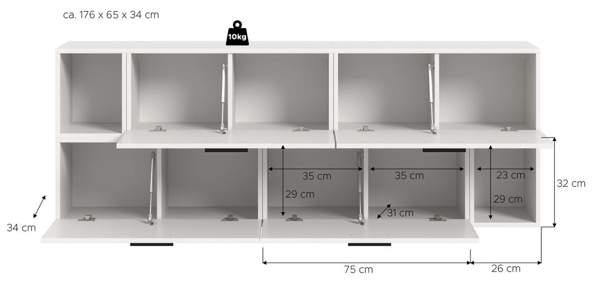 SIDEBOARD weiß 176 cm, Kommode hängend / stehend - Schwarz/Weiß, Holzwerkstoff/Kunststoff (176/65/34cm) - Inn.Furn