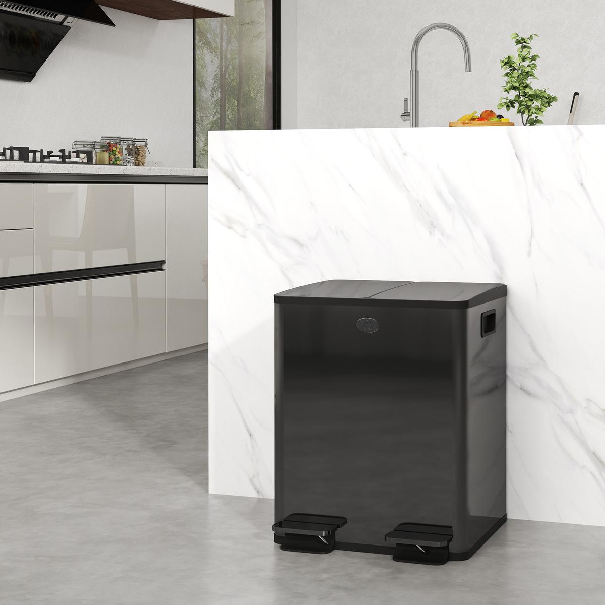 MÜLLEIMER Edelstahl Kunststoff Schwarz - Schwarz, Metall (36/51.6/45.8cm) - HOMCOM