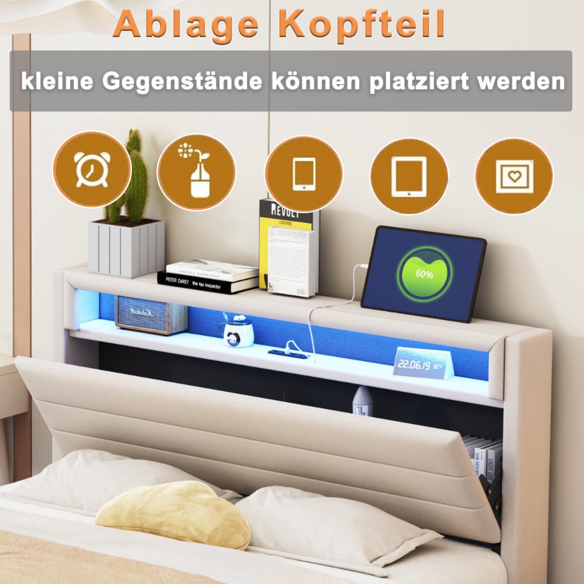 POLSTERBETT 140x200 cm in Leinen-Optik Beige - Beige, Textil (140/200cm) - Urban Meuble