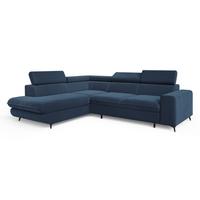 ECKSOFA VELISS Blau Veloursstoff mit Schlaffunktion - Blau, Holz (255/193cm) - MASSENO