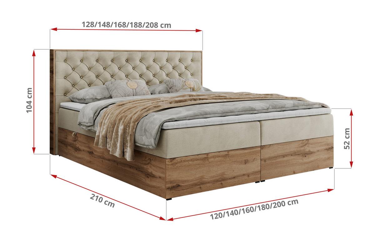 BOXBETT ALBERO 3 - 120/200 Beige Velvet - H3 - Beige, Holz/Textil (120/200cm) - MKS