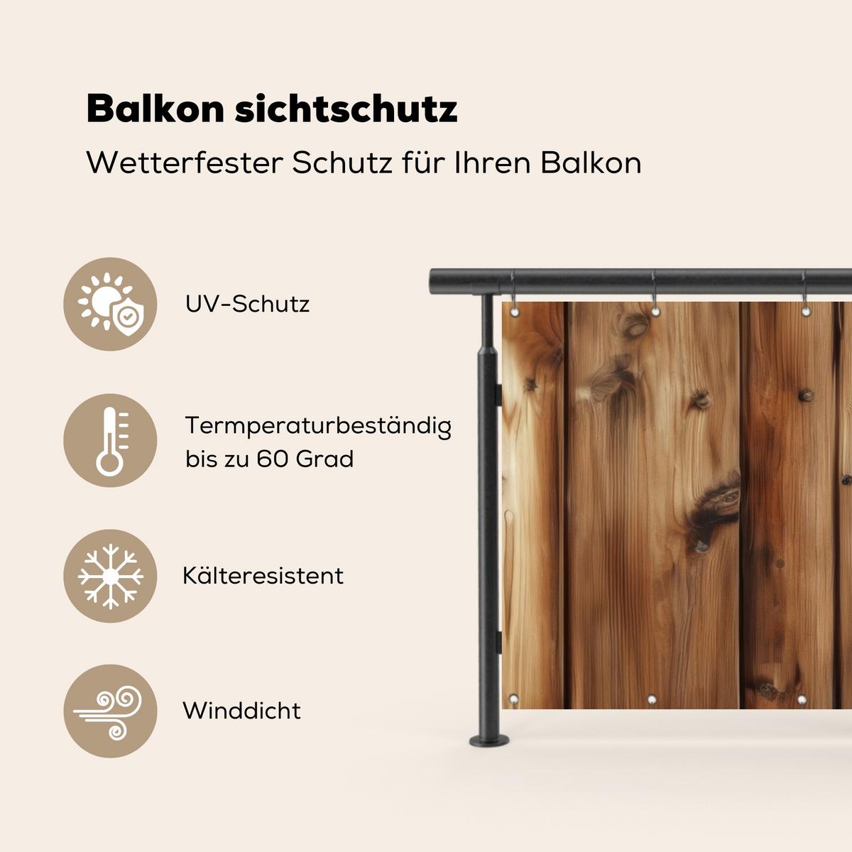 BALKON-SICHTSCHUTZ Holz - Regale - Braun Balkon Deko 300x120 cm - Buchefarben, Kunststoff (300/120cm) - MuchoWow
