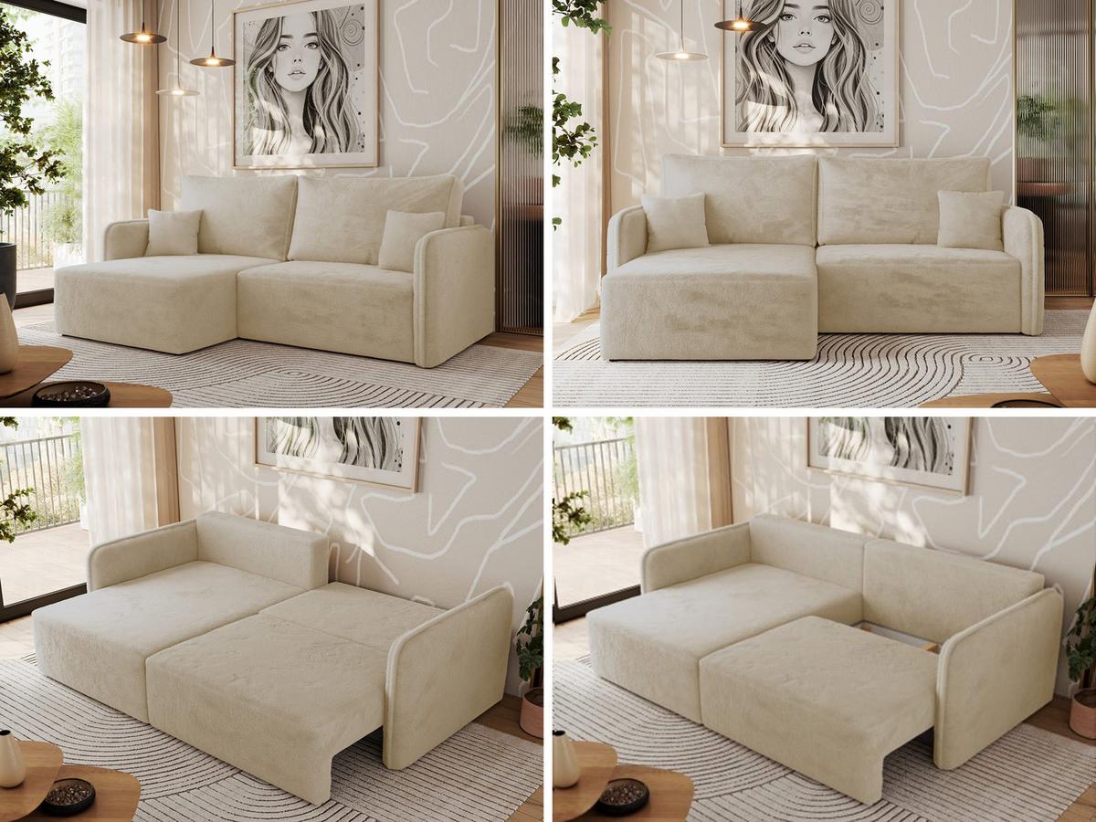 ECKSCHLAFSOFA MESTO L Creme Plüsch - links - Creme/Schwarz, Kunststoff/Textil (227/147cm) - MKS