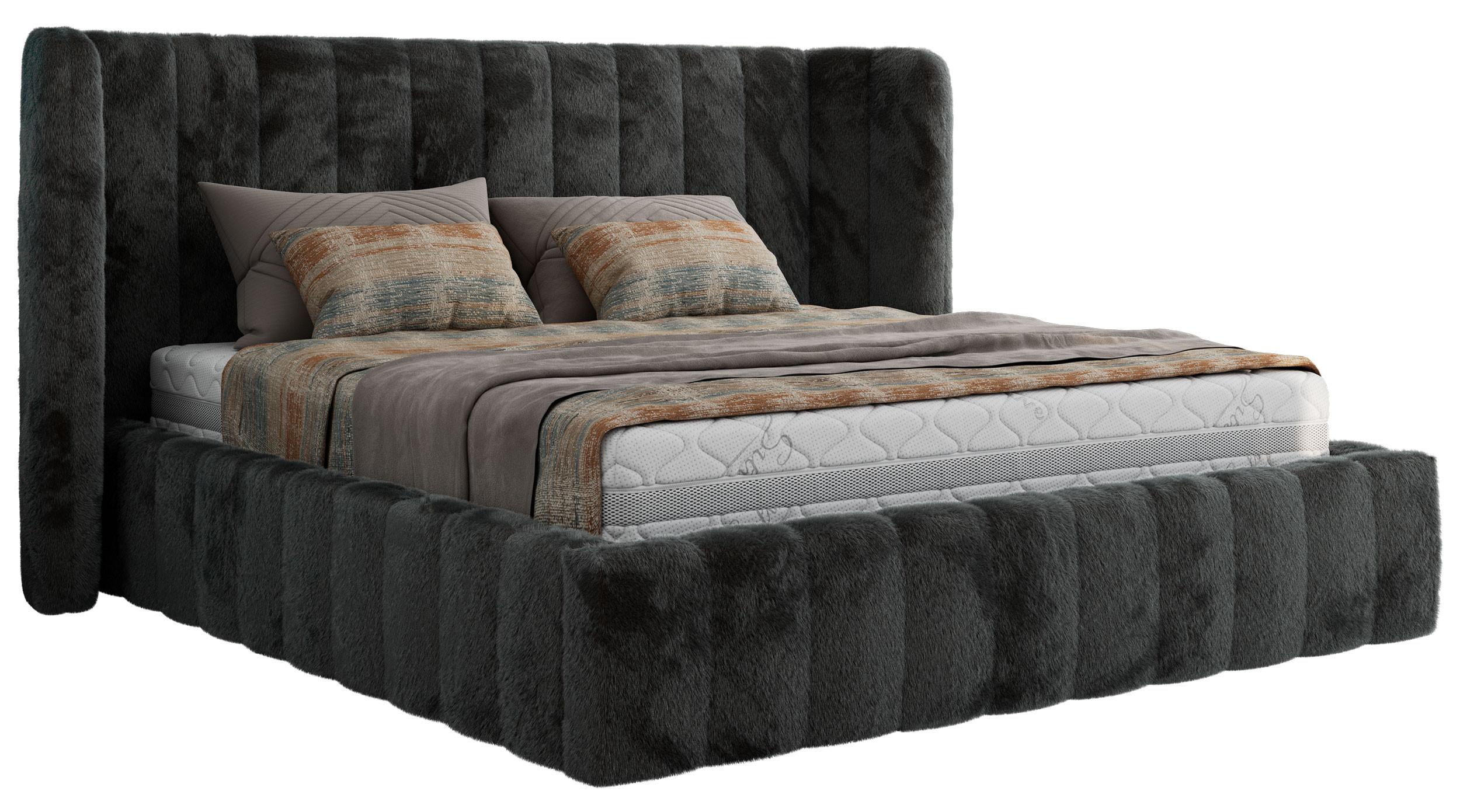 POLSTERBETT GOLETTA CLASSIC 140/200 - Dunkelgrau Plüsch - Multipocket-Matratze - Dunkelgrau, Textil (140/200cm) - MKS
