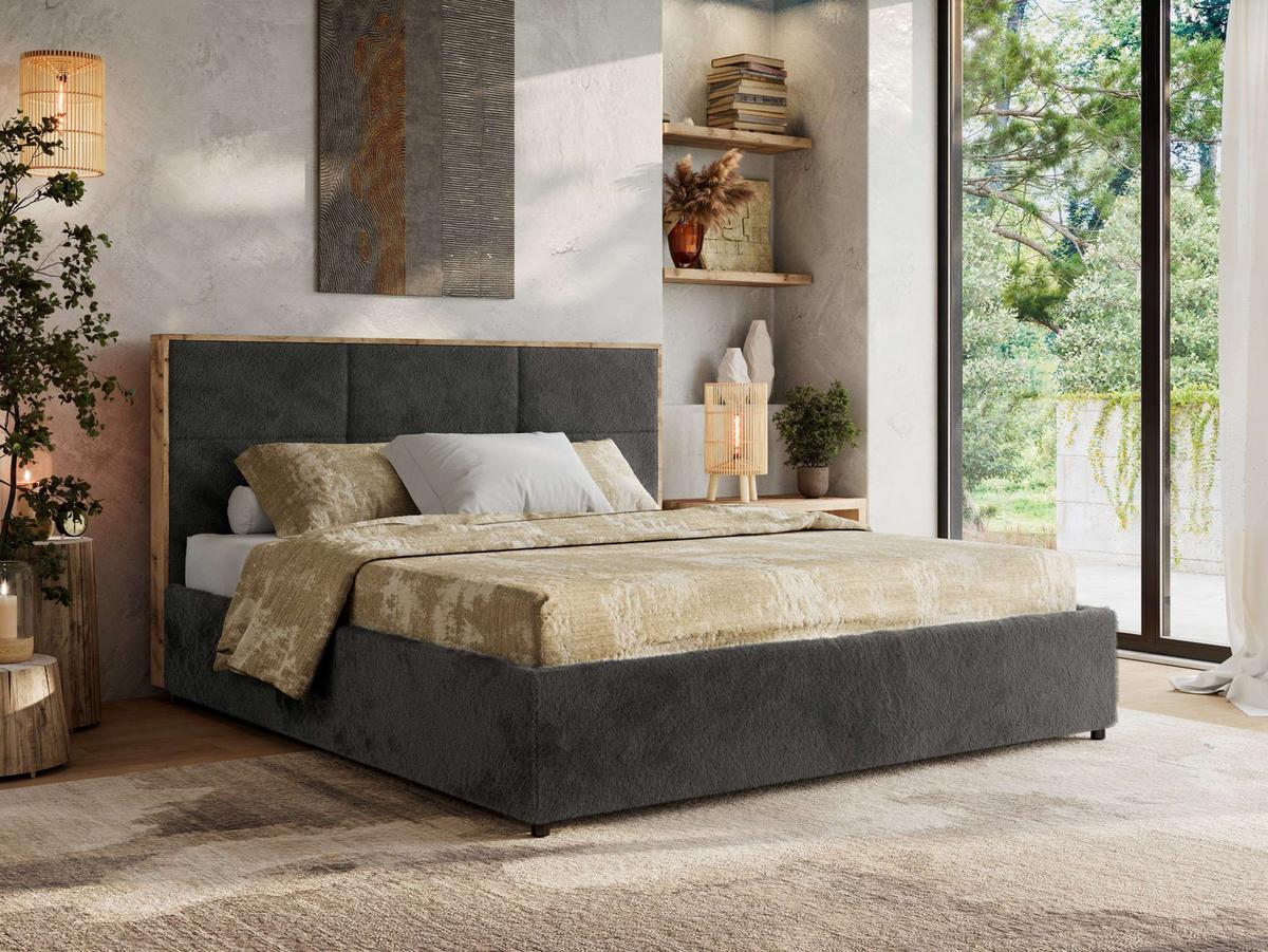 POLSTERBETT LERIO CLASSIC 160/200 - Dunkelgrau Plüsch - Multipocket-Matratze - Dunkelgrau, Textil (160/200cm) - MKS