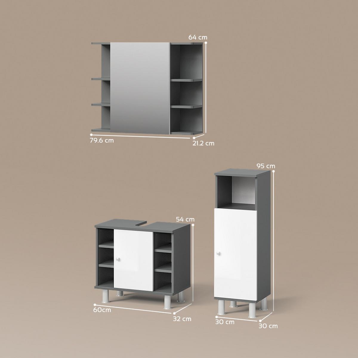 BADMÖBEL-SET Fucino Anthrazit 3 Teile, mit Midischrank - Anthrazit, Holzwerkstoff (80/64/21cm) - Livinity®