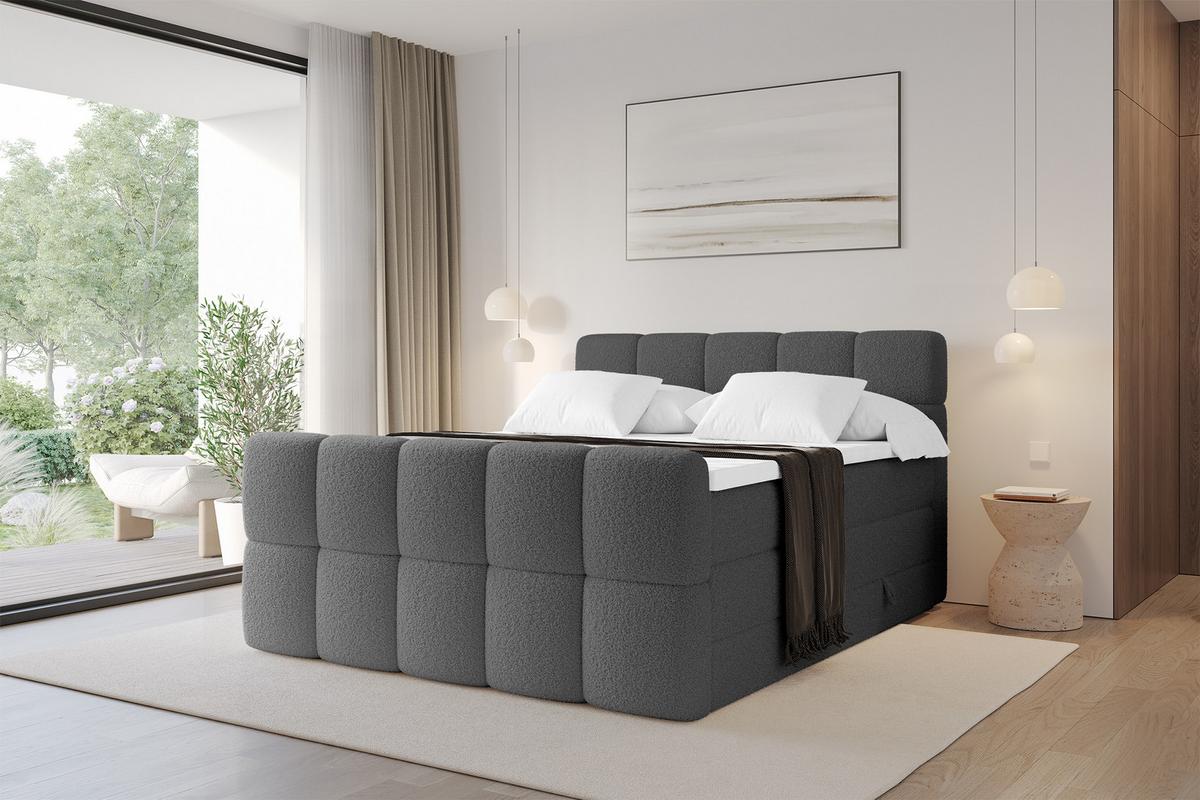 BOXBETT mit Matratze H3/H4 - FAMA-Z KING - 120x200 cm Grau Quelle - Schieferfarben, Holzwerkstoff (120/200cm) - ALTDECOR