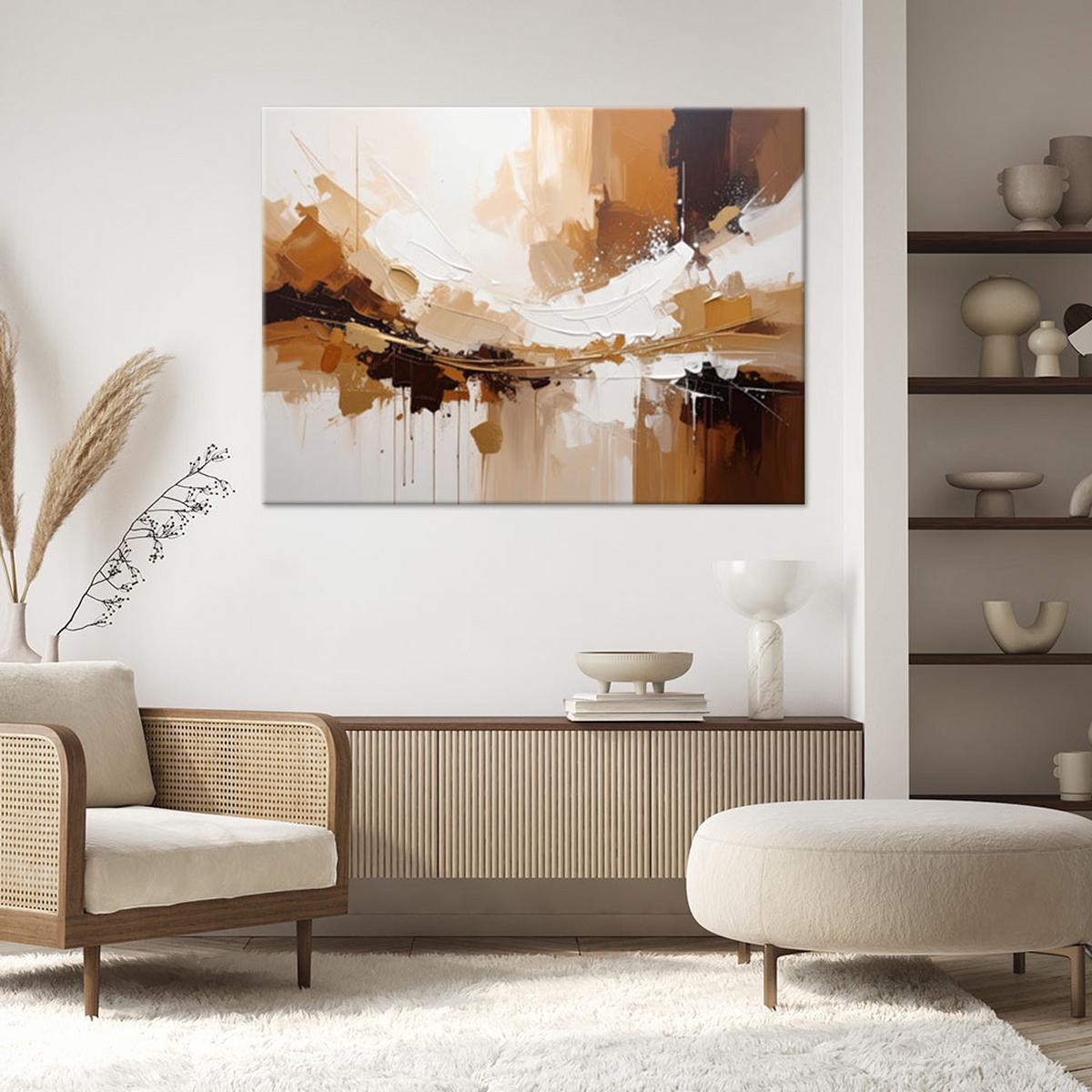 BILD auf Leinwand, Abstrakte Landschaft in warmen Braun- und Goldtönen - Braun, Textil (120/80cm) - Feeby
