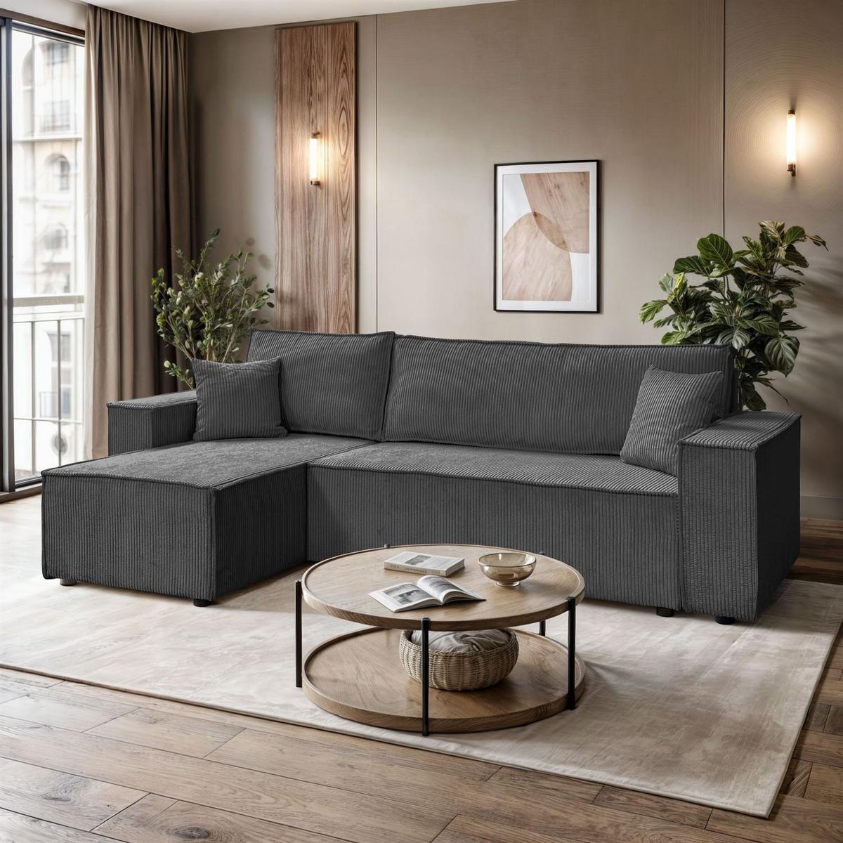 GEPOLSTERTES Ecksofa CARLOS L, Poso 34 - Dunkelgrau, Textil (247/143cm) - Lookway