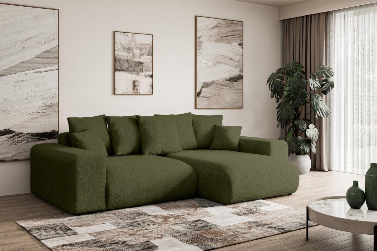 ECKSOFA Ottomane rechts ESKAR-L 266x176x72 Olivgrün Bouclé - Schwarz/Olivgrün, Holzwerkstoff/Kunststoff (176/266cm) - ALTDECOR