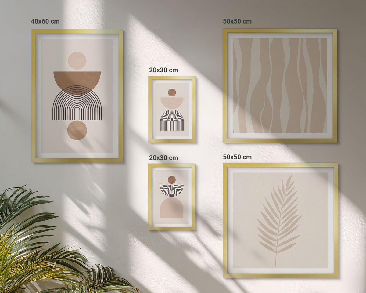 BILDER SET 5er Set - 50x50 cm & 20x30 cm & 40x60 cm Goldrahmen - Abstrakte Formen braun beige - Goldfarben, Kunststoff (40/60cm) - TULUP