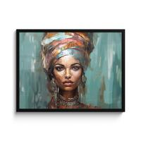 POSTER MIT RAHMENGERAHMTES BILD Frau - Kunst - Schmuck - Porträt 80x60 cm - Blaugrau, Papier (80/60cm) - MuchoWow