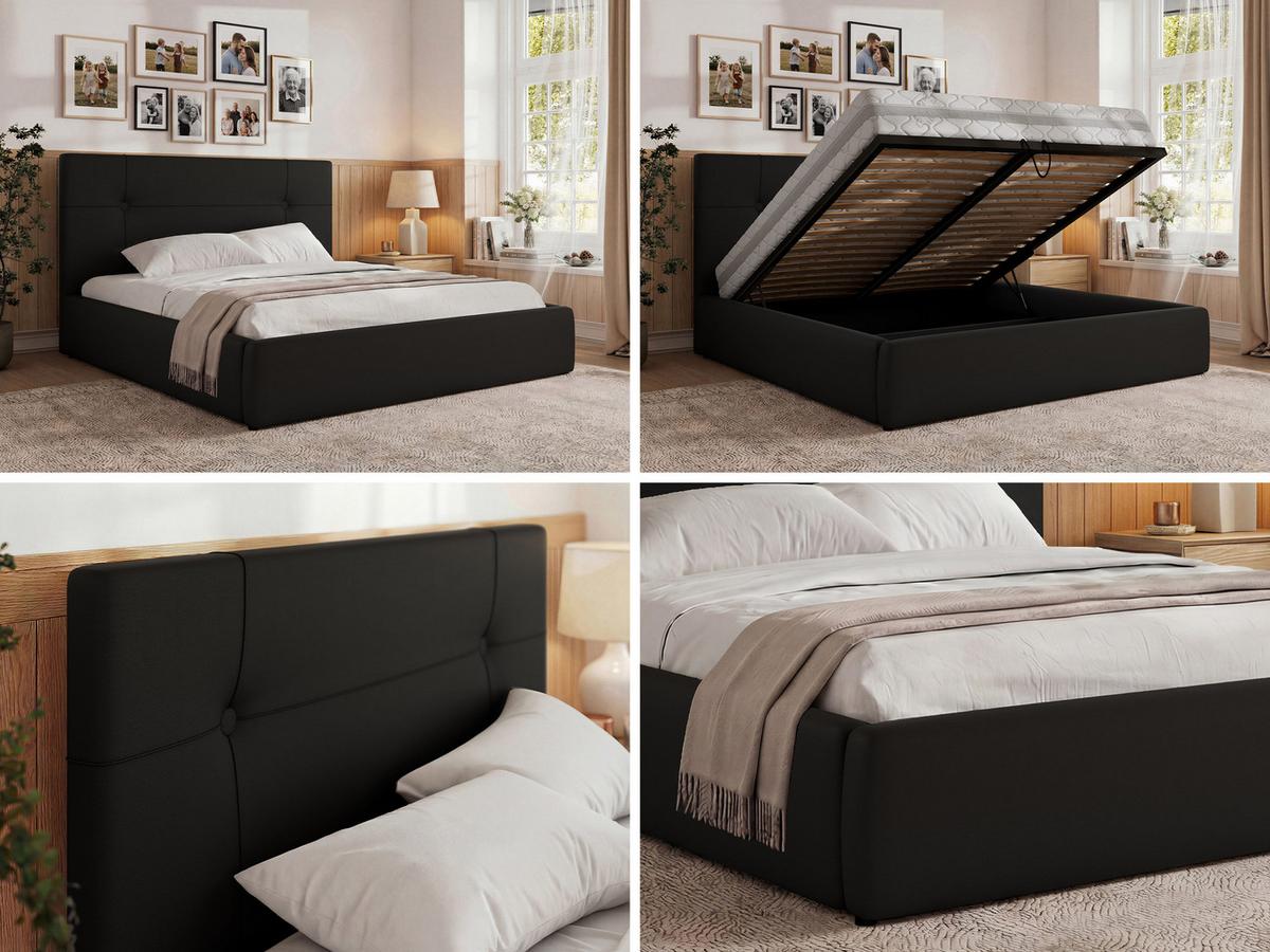 POLSTERBETT CALERIO CLASSIC 160/200 - Schwarz Kunstleder - Matratze Foam - Schwarz, Kunststoff/Textil (160/200cm) - MKS