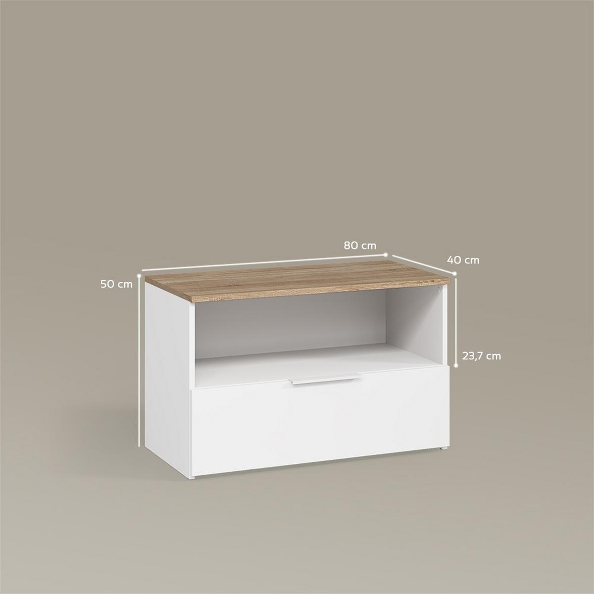 KOMMODE Piave Weiß/Sonoma mit 1 geschlossenem Fach - Weiß/Sonoma Eiche, Holzwerkstoff (80/50/40cm) - Livinity®