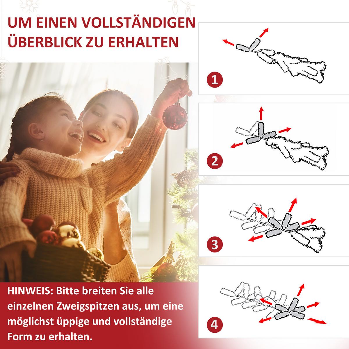 KÜNSTLICHER Weihnachtsbaum, 210 cm Christbaum mit 2154 Spitzen, 700 LED-Leuchte - Grün, Kunststoff (210cm) - HOMCOM