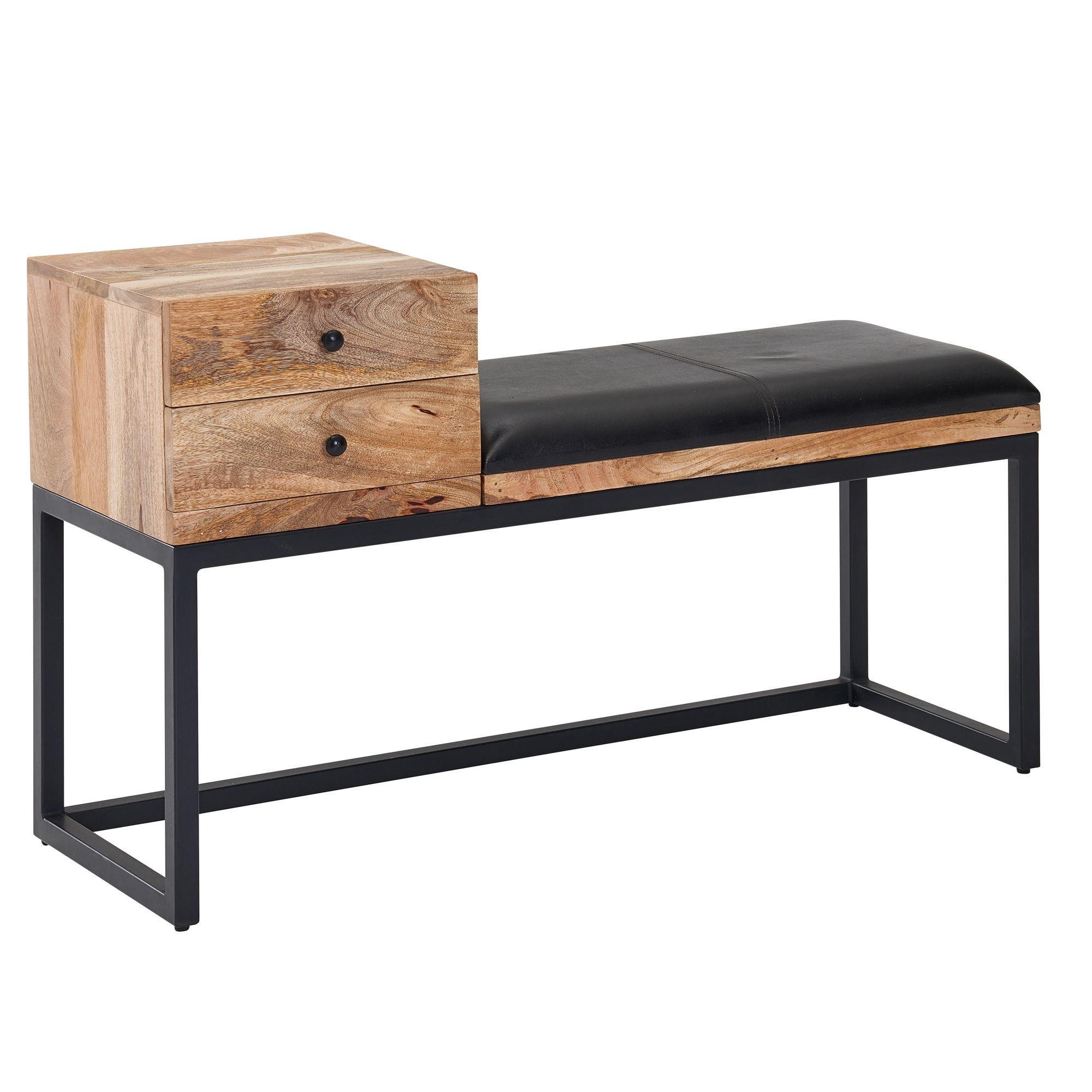 SITZBANK – Ziegenleder/Metall, Schubladen, Retro-Stil - Schwarz/Braun, Leder/Metall (100/60/35cm) - KADIMA DESIGN