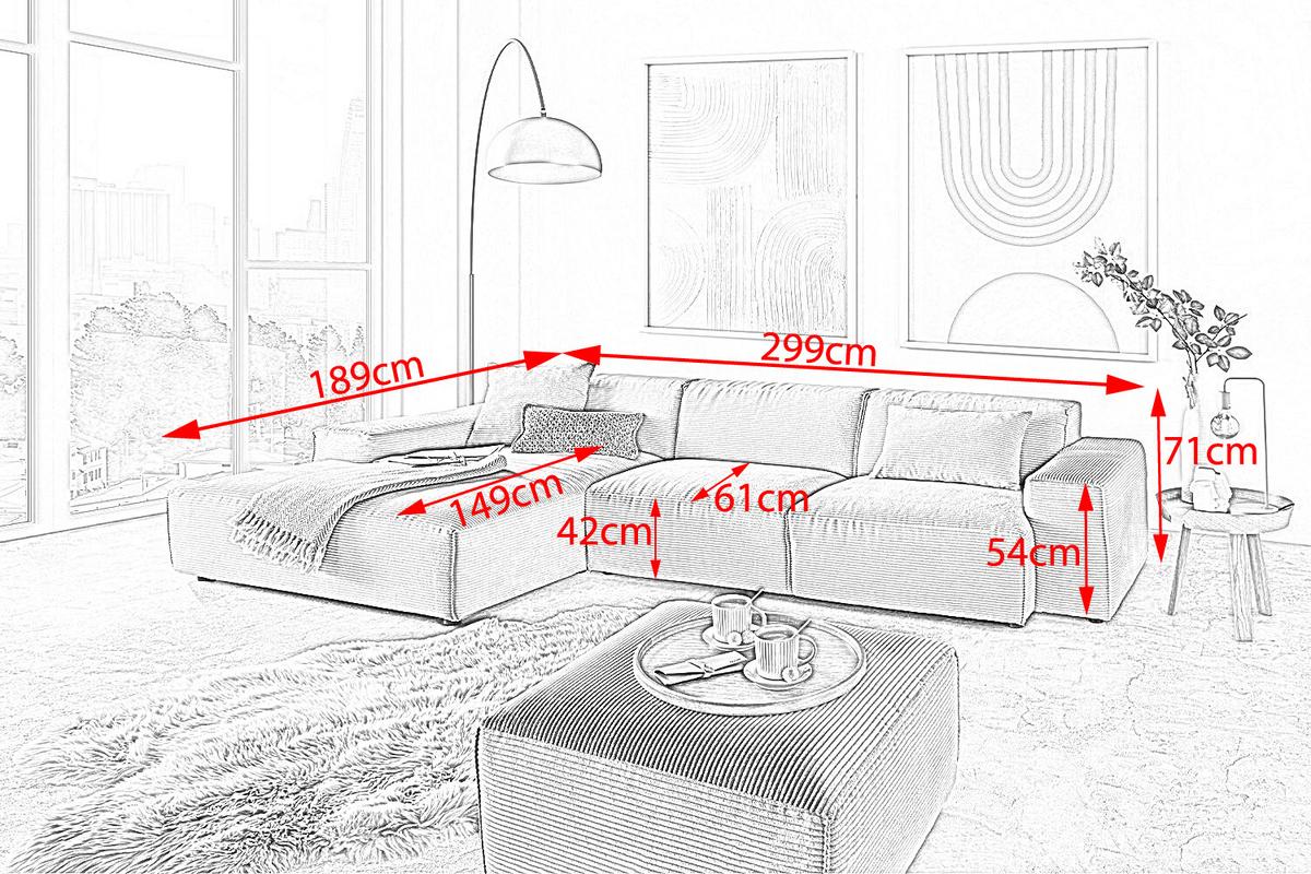 ECKSOFA RANI Grün Cord - Schwarz/Olivgrün, Kunststoff/Textil (299/189cm) - KAWOLA