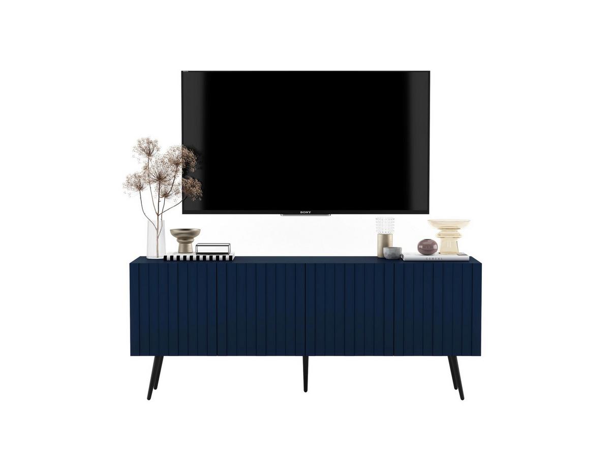 TV-SCHRANK Elpis Marineblau Matt mit Metallbeine Glamour 150 cm - Blau/Schwarz, Holzwerkstoff/Metall (150/60.5/36.5cm) - Meble Lindner