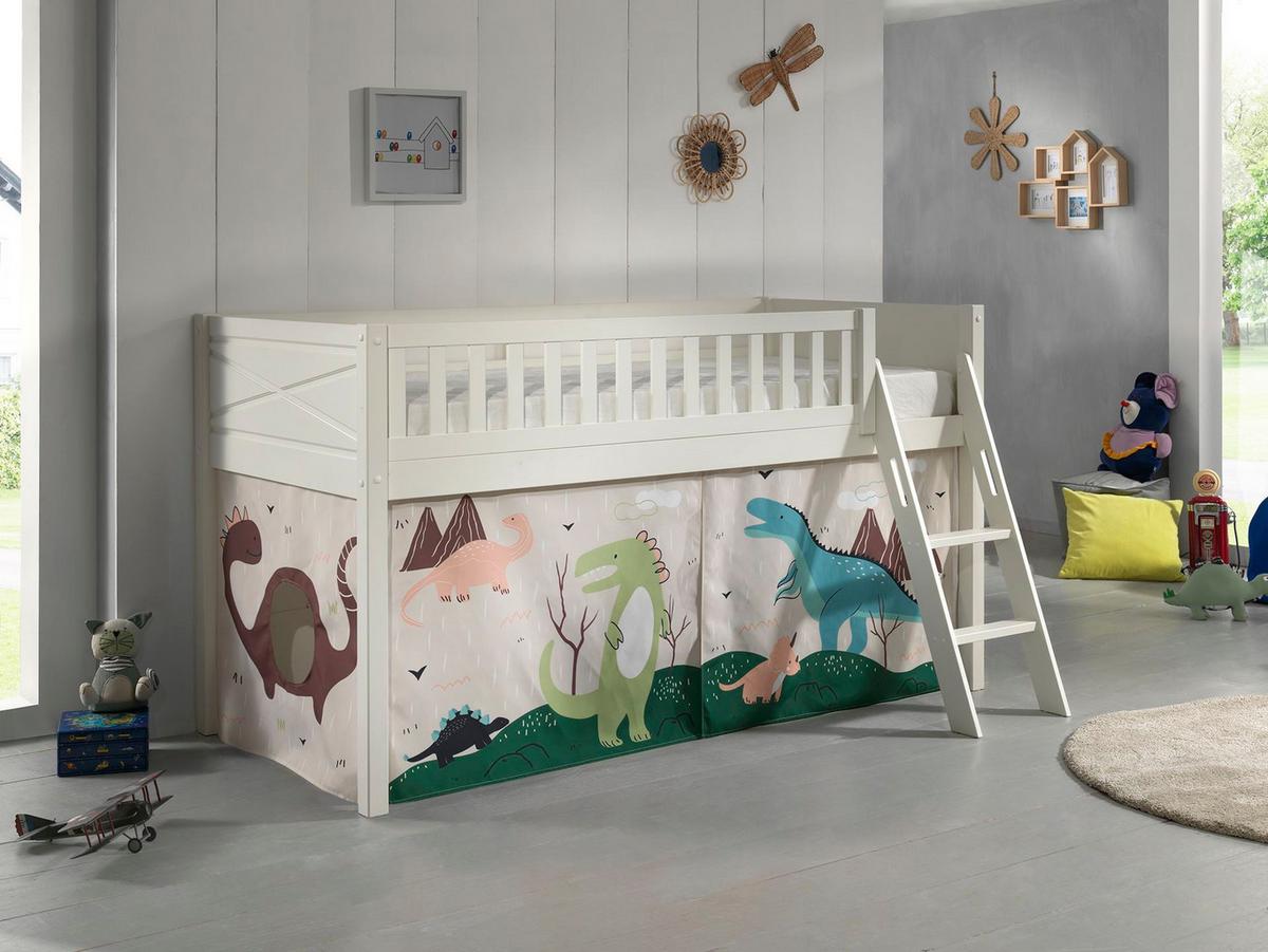 KINDERBETT Karyl 208x114x135 Massivholz Weiß Textilset Dino - Mauve/Weiß, Holz (90/200cm) - 58aufmkessel