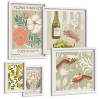 BILDER SET 5er Set - 50x50 cm & 20x30 cm & 40x60 cm Weißer Rahmen - Blumenmotive Rosen Paris - Weiß, Kunststoff (40/60cm) - TULUP