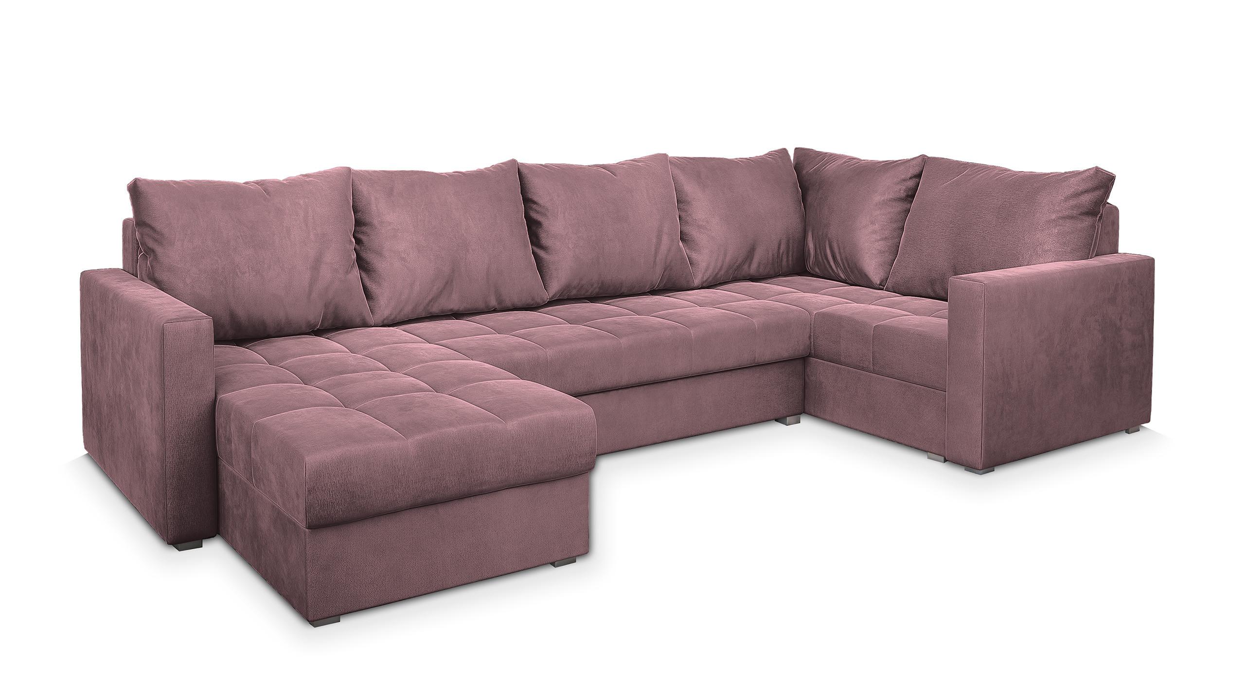 WOHNLANDSCHAFT LORIVO R-S Rosa Plüsch-Stoff mit Schlaffunktion - Rosa/Grau, Holz/Kunststoff (285/85/150cm) - MASSENO