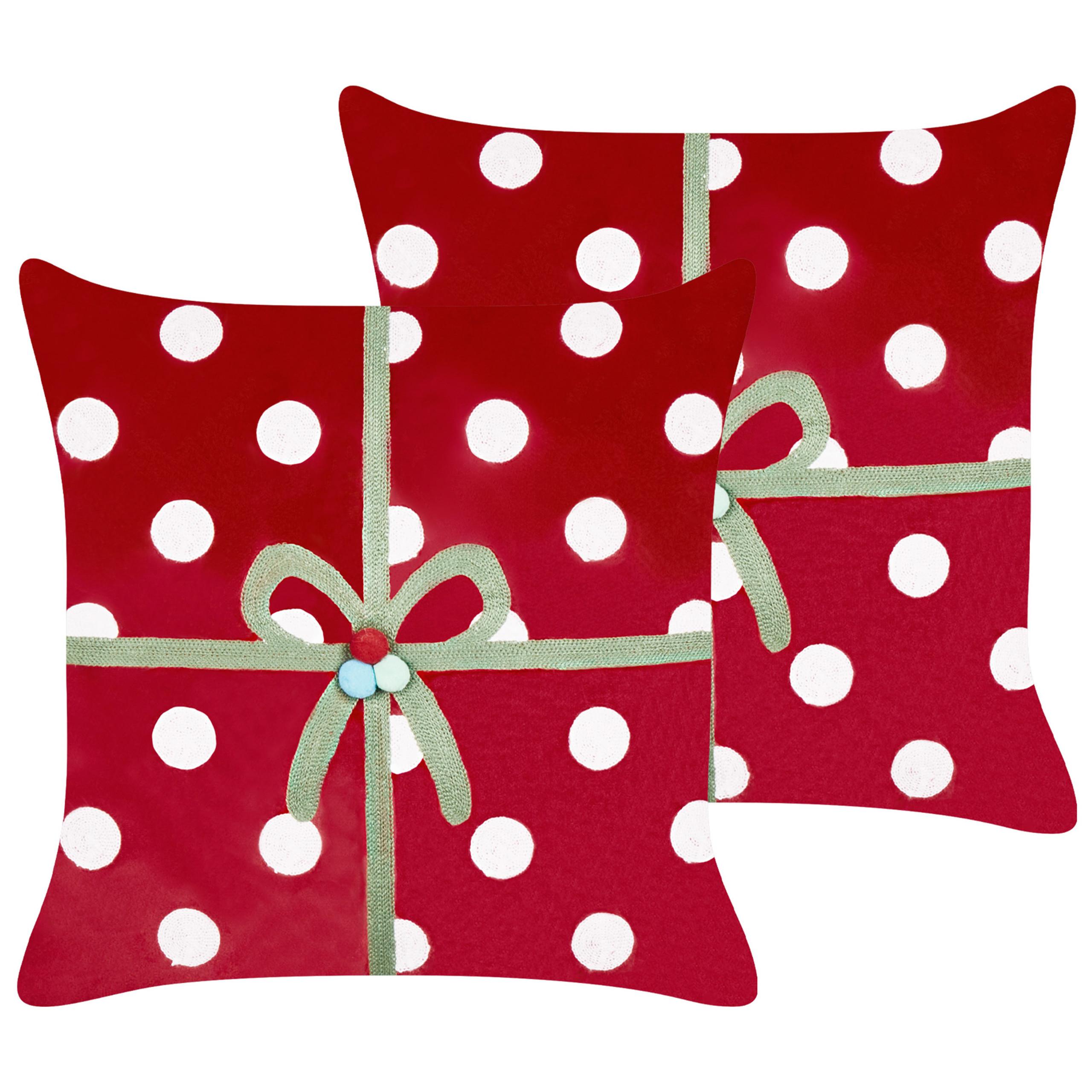 DEKOKISSEN 2er-Set Rot 45/45 cm Gumdrop - Rot/Weiß, Textil (45/45cm) - Beliani