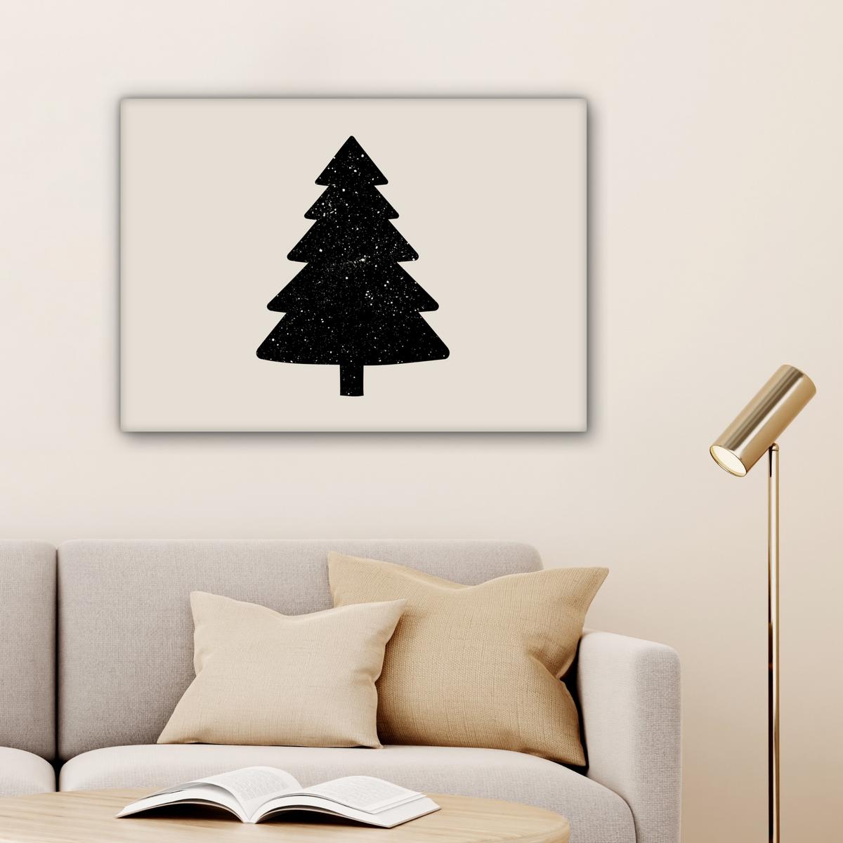 LEINWANDBILD Weihnachtsbaum - Schwarz - Urlaub - Beige Wandbilder 80x60 cm - Schwarz, Textil (80/60cm) - MuchoWow