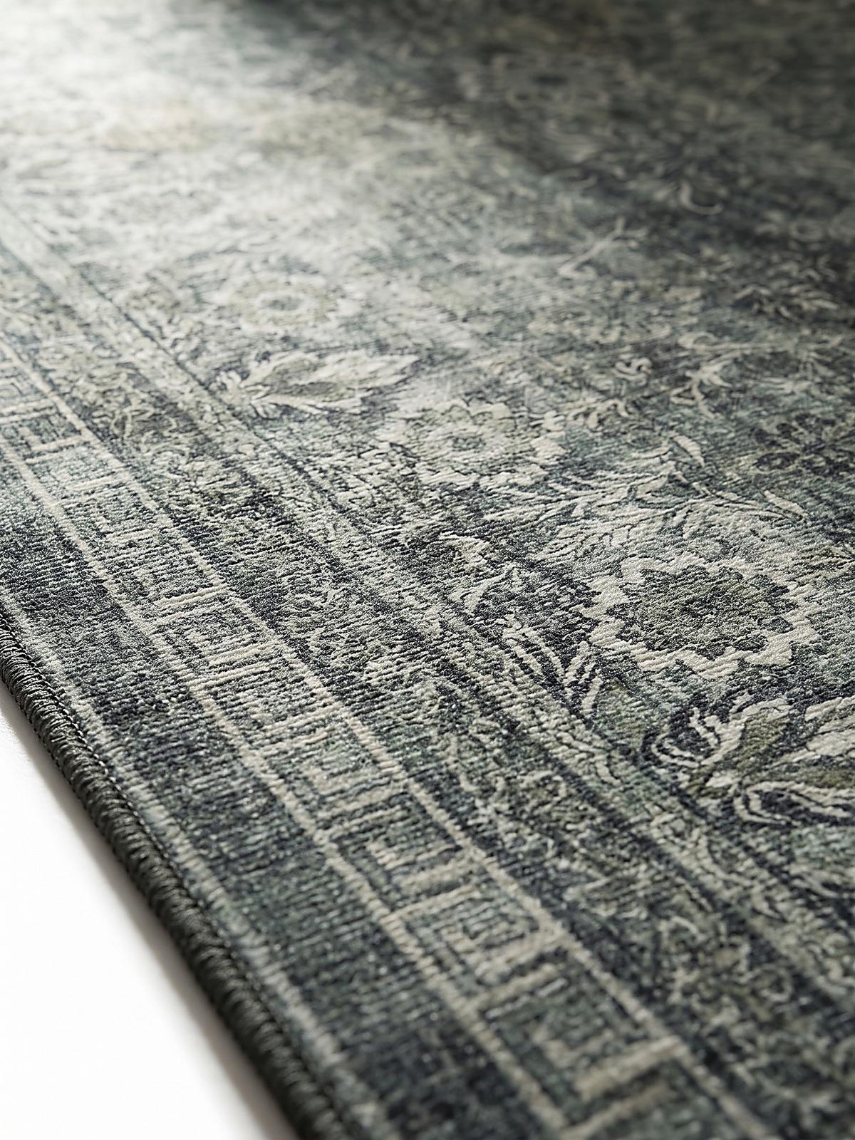 TEPPICH Kurzflor, waschbar, mit floralen Ornamenten, VERNANTE in Grün-Grau, 120 x 170 cm - Grün, Textil (120/170cm) - KADIMA DESIGN