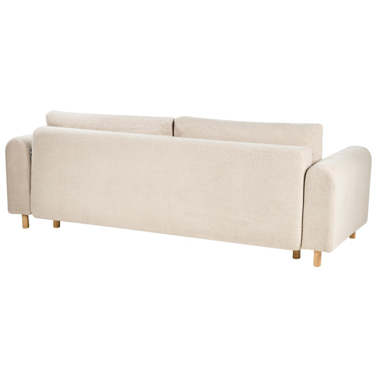 SCHLAFSOFA 3-Sitzer Bouclé Hellbeige mit Stauraum Kvam - Hellbraun, Textil (242/85/99cm) - Beliani