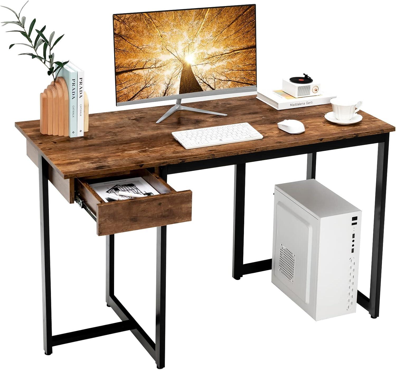 SCHREIBTISCH 75cm Vintage Eiche Dekor - Braun, Holz (55/120/75cm) - COSTWAY