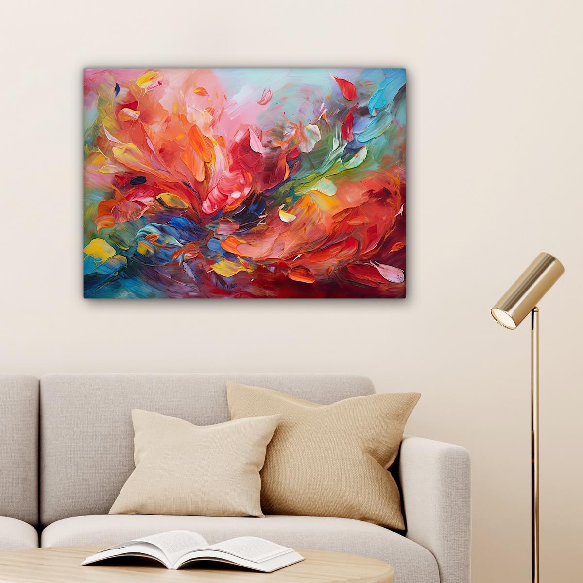 LEINWANDBILD Ölgemälde - Kunst - Abstrakt - Farbenfroh Wandbilder 80x60 cm - Altrosa, Textil (80/60cm) - MuchoWow