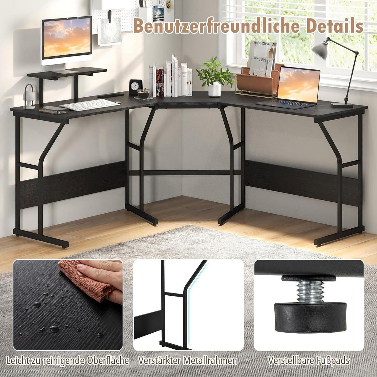 SCHREIBTISCH 91cm Schwarz - Schwarz, Holz (148/148/91cm) - COSTWAY