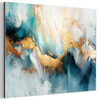 METALLBILD Abstrakt - Kunst - Gold - Blau 40x30 cm - Petrol, Metall (40/30cm) - MuchoWow