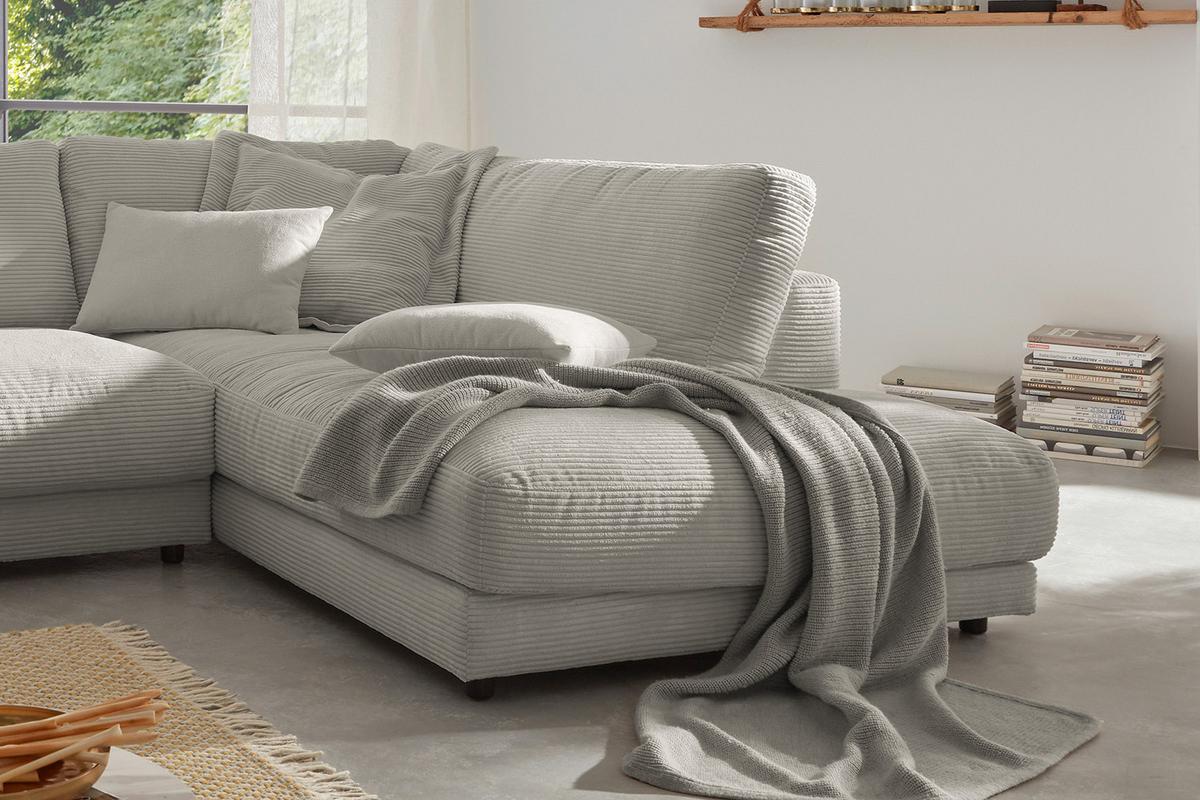 ECKSOFA MADELINE Granit Cord - Schwarz/Grau, Kunststoff/Textil (325/224cm) - KAWOLA
