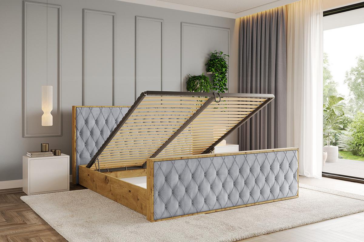 POLSTERBETT mit Bettkasten, Fußteil und Lattenrost, Boxbett ohne Matratze - ENZO5-Z 160x200 Hellgrau - Hellgrau, Holzwerkstoff/Textil (160/200cm) - ALTDECOR