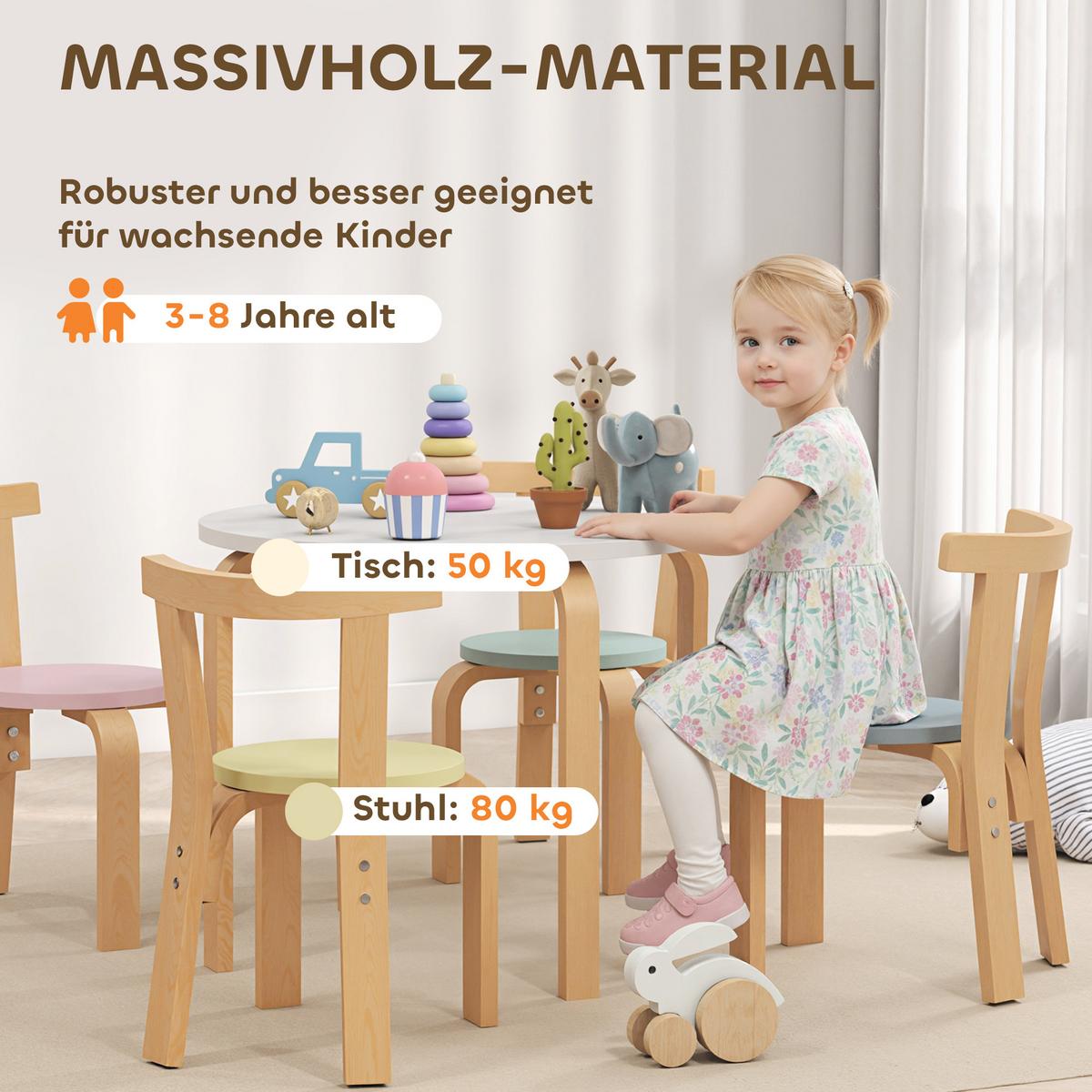 KINDERSITZGRUPPE 5er Set Pappelholz Birkenfurnier Mehrfarbig - Multicolor, Holz (60/50/60cm) - AIYAPLAY