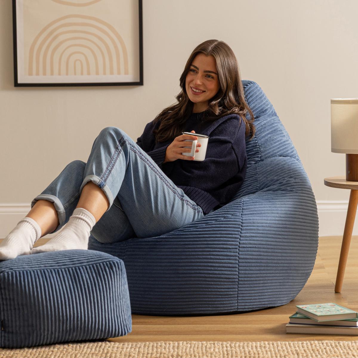 SITZSACK Dalton mit Hocker - Blau, Textil (82/76/82cm) - icon